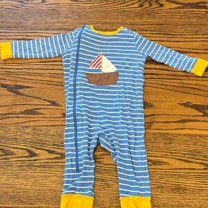 Baby Boden Blue and Yellow Striped Pajamas with Boat